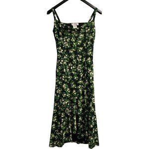 Vintage Nine West Y2K Dress Womens S Green Floral Mesh Midi Asymmetrical Fairy